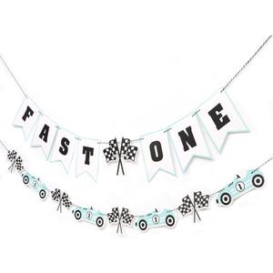 Fast One Birthday Banner - Racecar 1st Birthday Decorations,Fast One Party Banner, Racing Party Decoration (red) (blue)