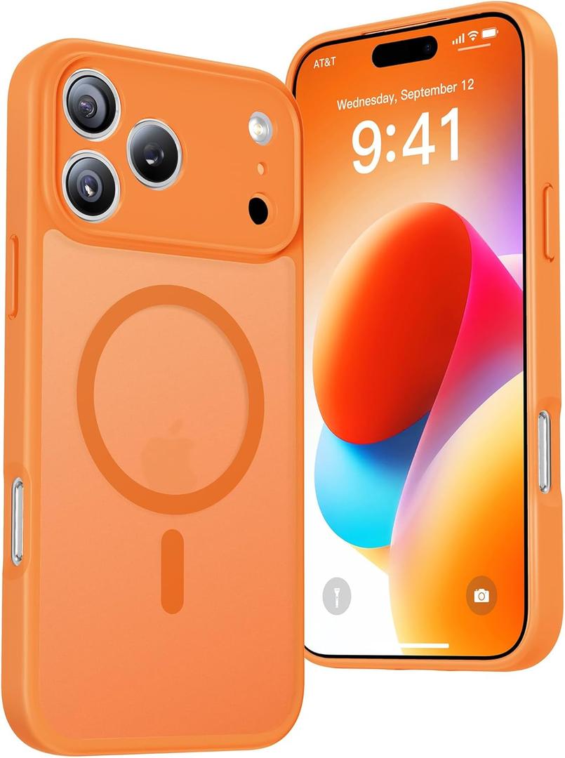 Magnetic for iPhone 17 Pro Max Case, Full Camera Protection, Compatible with MagSafe, Military-Grade Shockproof, Anti-Slip, Matte Slim Cover for i Phone 17 Pro Max Phone Case 6.9", Orange