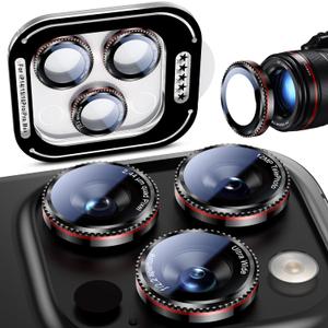 Uyiton for iPhone 17/16/15/14 (Pro Max & Pro) Camera Lens Protector - [Case-Friendly][Ultra-Thin] Military-Grade Tempered Glass Metal Camera Cover, Easy to Install, Gearwheel Black+Red