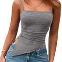 PRETTYGARDEN Women's Summer Spaghetti Strap Tank Tops Sleeveless Camisole Blouses Asymmetrical Going Out Basic Tank Shirt (Gray, S)
