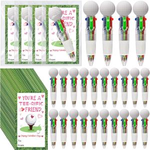 LiYiQ 24 Sets Valentine's Day 4-in-1 Ballpoint Pens with Positive Cards Exchange Gifts Bulk Golf Party Favors Golf Team Gifts for Golf Lover Classroom Prizes Goodie Bags Stuffers