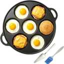 7 Cup Egg Pan, Cast Iron Omelette Pan with Iron Handles, 10 Inch Egg Frying Pan for Stovetop & Oven, Natural Nonstick When Seasoned for Eggs, Pancakes, Family Breakfast, Oven Safe