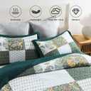 Secgo Queen Comforter Set for Bed - 100% Cotton Quilts Queen Size, Green, Emerald Bedspreads (90 * 98 Inch) with 2 Pillow Shams, Patchwork Reversible Lightweight Bedding