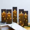 kakoya Flameless LED Candles with Timer 5 Pc Flickering Flameless Candles for Romantic Ambiance and Home Decoration Stable Acrylic Shell,with Embedded Star StringBattery Operated CandlesGrey