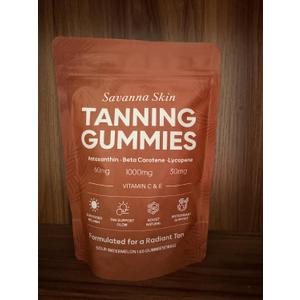 Savanna Skin Tanning Gummies, with Vitamin C & E, Astaxanthin, Beta Carotene & Lycopene Blend, Natural Looking Glow, Bronzing, Radiant Healthy Skin, Non-GMO, Vegan & Sugar-Free, 60 Gummies