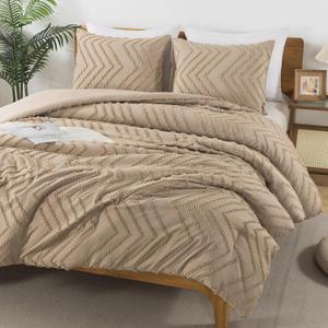 Andency Taupe Comforter Set Full Size, Boho Soft Warm Tufted Bedding Comforter Sets for Full Size Bed, 3 Pieces Aesthetic Chevron Farmhouse Cute Bohemian Textured Bed Set (Full (79*90 in))