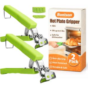 2 Pack Hot Plate Gripper Clips Holder Tongs for Moving Hot Plate Bowls Pizza Pan Air Fryer Microwave Oven with Food Out, Green