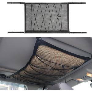 35.4"25.6" Car Ceiling Cargo Net - Adjustable Buckle Car Roof Mesh Storage Organizer- Double Layer Roof Cargo Pocket Auto Roof Cargo Storage Net for Car SUV Camping Road Trip Essentials (35.4"25.6")