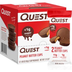 Quest Nutrition Peanut Butter Cups, 11g Protein, 1g Sugar, Low Carb, Gluten Free, Keto Friendly, 12 Count (EXP 02/28/26)