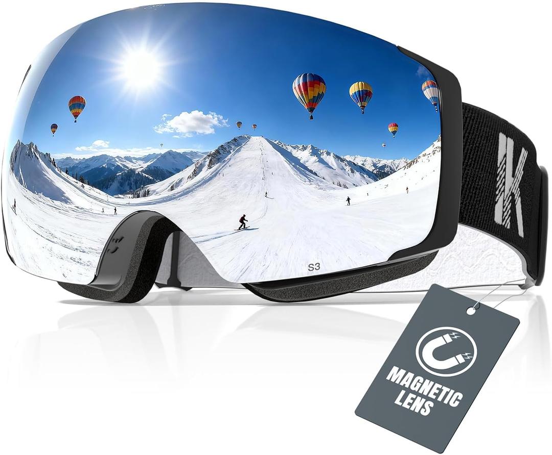 Innerking Interchangeable Ski Goggles, Magnetic Lens Snow Goggles, OTG Anti Fog Snowboard Goggles for Women Men Adult Youth (2025 Edition, A1 - Blackframe Silverlens Vlt10%)