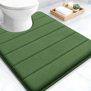 OLANLY Memory Foam Toilet Rugs U Shaped 24x20, Super Soft Absorbent Contour Bath Rugs, Quick Dry Machine Washable Toilet Mat, Bathmat Floor Carpet, Bathroom Home Decor Accessories, Olive Green