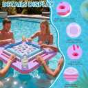 Floating Mahjong Table for Pool, Double Sided Floating Game Table with Cup Holders, for Mahjong Poker Card Games, Floating Mahjong Board for Hot Tub Lake Beach, Adults Summer Party (Purple), 31.5 inches x 31.5 inches