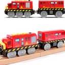 Battery Powered Locomotive Train Toy for Wooden Track, Motorized Fire Truck Car with Light&Sound Fit for Brio Train Railway Gift for Toddlers Boys Girls