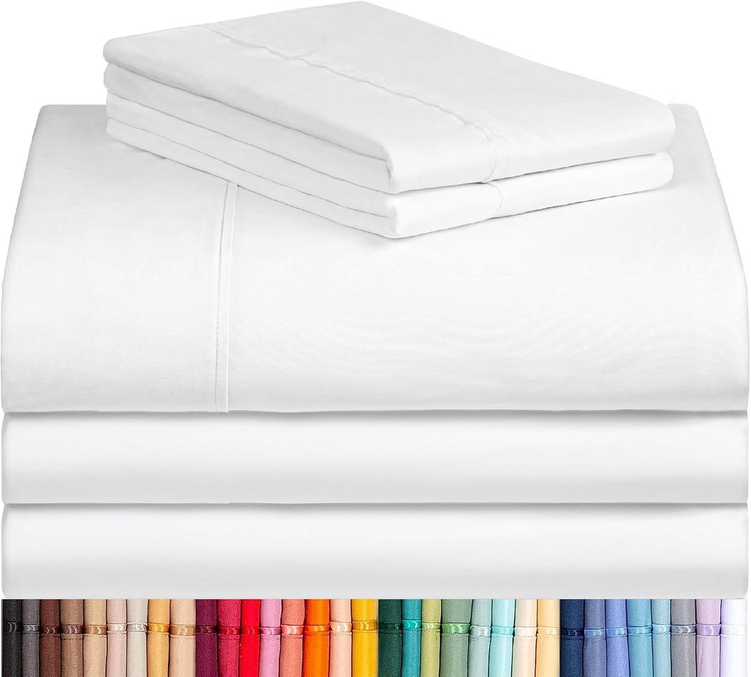 LuxClub 7 PC Split King Sheet Set Bed Sheets Deep Pockets 18" Eco Friendly Wrinkle Free Cooling Sheets Machine Washable Hotel Bedding Silky Soft - White Split King