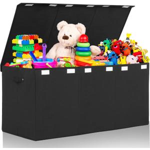 Extra Large Toy Box 167L, Sturdy Toy Storage Chest Organizer Bin Baskets with 2 Removable Divider for Boys, Girls, Kids, Nursery, Bedroom, Playroom, 35.5"x17" x17" (Linen Black)