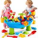 Kids Sand Water Table for Toddlers 1-3 3-5 Years, Outdoor Activity Play Set with Beach Toys, Shovels & Molds, Summer Outdoor Beach Outside Backgard Sensory Toys for Kids Boys Girls 1.5+ Years