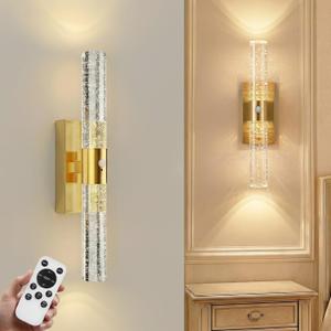 IRONPAX Wireless Wall Sconces Battery Operated, Rechargeable Wall Sconce,3CCT sconces wall Decor, 12000mAh Dimmable Bulbs & Remote, Motion Sensor (Gold - 1 Pack - 15.3 inch)