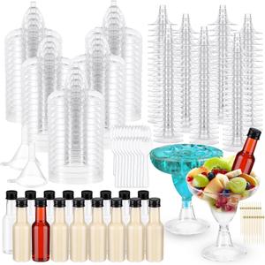 Baderke 40 Sets 5oz Plastic Charcuterie Cups with 1.7oz Mini Salad Dressing Bottles 50 Cocktail Picks, 50 Spoons Forks, 2 Funnels Disposable Snack Appetizer Cups for Wedding Birthday Party Supplies