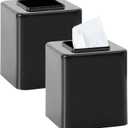 Youngever 2 Pack Tissue Box Covers, Plastic Square Tissue Box Holders, Square Napkin Box Holders (Black)