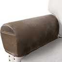 ANARACHON Leather Look Couch Arm Covers Set of 2 Armrest Covers for Sofa Chair Arm Protectors Stretch Armchair Slipcovers with Pockets Washable Spandex Fabric (Medium, Brown)