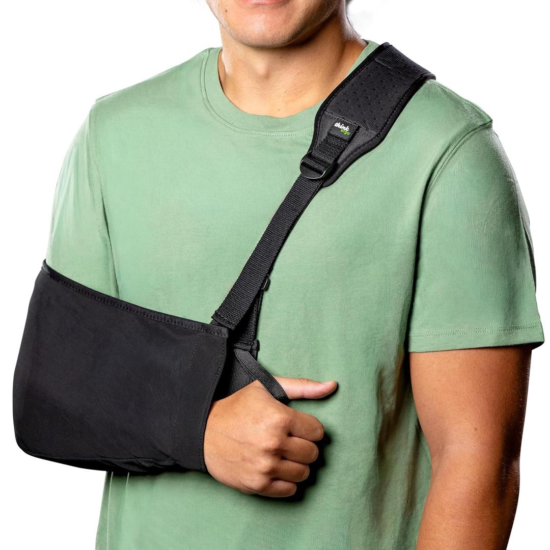 Think Ergo Arm Sling for Shoulder Injury & Rotator Cuff Support  Breathable, Adjustable Arm Sling with Front Buckle, Padded Strap & Thumb Loop, Left or Right Arm, Adult Support