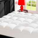 Topllen King Mattress Topper for Back Pain Relief, Extra Thick Pillow Top Plush Mattress Pad with Deep Pocket, Soft Pillowtop King Size Bed Toppers Filled Fluffy Down Alternative, White