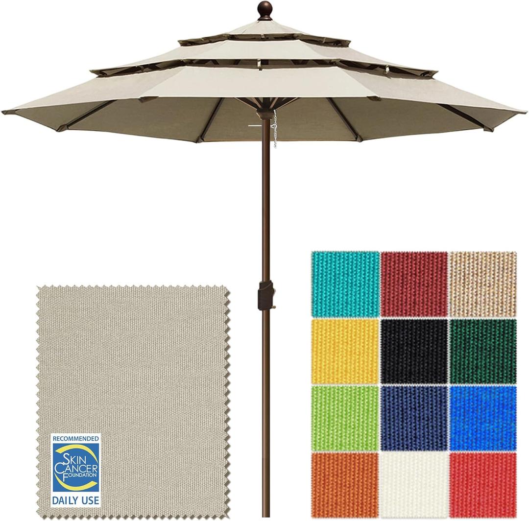 EliteShade USA 10-Year-Non-Fading 10ft 3-Tier Market Patio Umbrella, Commercial Grade Outdoor Table Umbrella with Crank Open, Windproof & UPF 50+ UV Protection, Heavy Duty Ventilation for Garden, Deck, Pool, Backyard, Beach & Bistro, No Tilt, Antique Beige