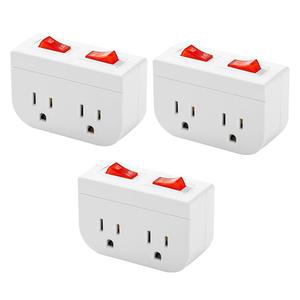 Grounded Outlet with On Off Switch, Double Port Electrical Outlet Plug Switch, for Cruise Ship, Hard-to-Reach Lamps, Kitchen Appliances, Energy Efficient, 1875W/15A, ETL Listed, White, 3 Pack