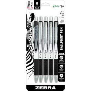 2 x Zebra Pen Z-Grip Flight Retractable Ballpoint Pen, Bold Point 1.2mm, Black Ink, School Supplies, Teacher Supplies, and Office Supplies, Smooth Writing, Quick-Drying, 5-Pack (21915)