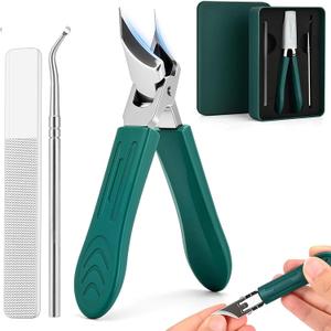 SKINPLUS Nail Cutter Set – 3Pcs Sharp Stainless Steel Nail Clipper & Trimmer Kit for Adults, Professional Manicure Set for Men & Women, Portable Nail Cutter with Storage Box (Green)