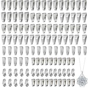 120 Pcs Stainless Steel Pendant Clasps for Necklaces, Pinch Clip Bail Clasp Necklace Pendant Connector Jewelry Findings, 6 Sizes Assortment for DIY Necklaces and Bracelets Jewelry Making Supplies