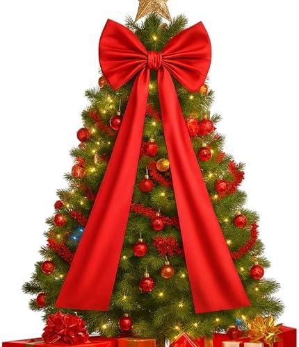 47-inch Pink Satin Type Fabric Christmas Tree Topper Bow, Perfect for Home Wreaths, Closet Wall Backdrops, and Party Christmas Decorations (Red)