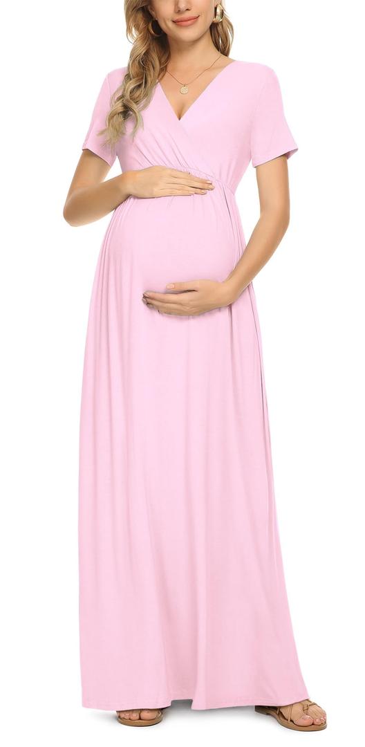 Xpenyo Maternity Maxi Dress Women Casual Wrap Long Baby Shower Pregnancy Dresses 2XL