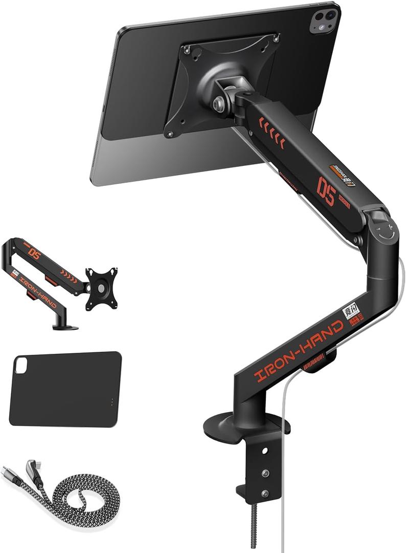 2025 Magnetic Wireless Charging Stand for iPad Pro 13" M4 (2024) Only, Aluminum Alloy Tablet iPad Arm Mount Holder for Desk, 360 Adjustable Foldable Tablet Stand with 2M USB C Cable, Black