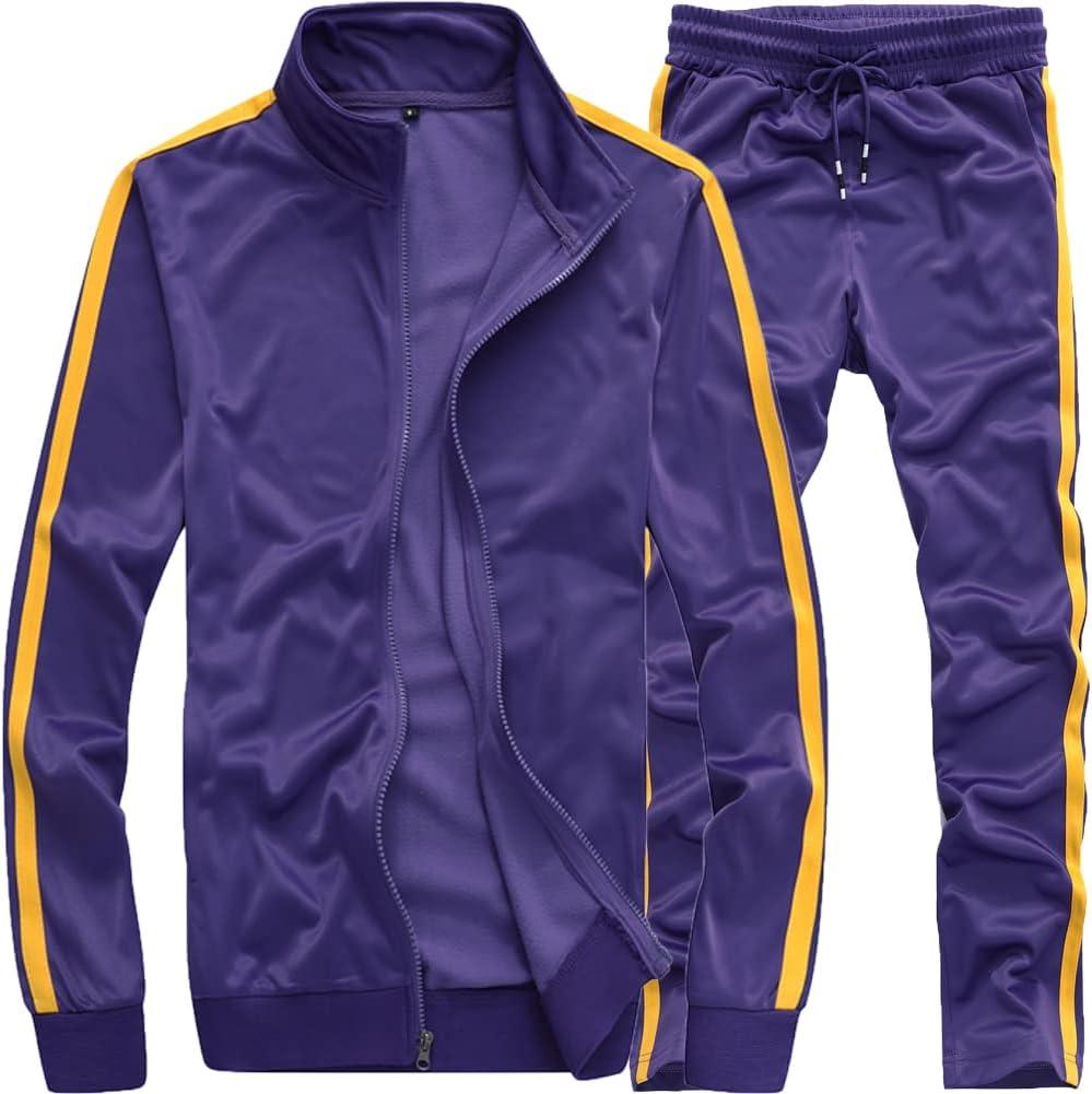MACHLAB Men's Activewear Full Zip Warm Tracksuit Sports Set Casual Sweat Suit (Medium, Lake Purple)