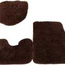 3PCS Bathroom Rug Set Bath Mat Set Bath Rug Contour Mat Toilet Lid Cover Washable Super Soft Microfiber Non Slip Bath Rugs,Brown