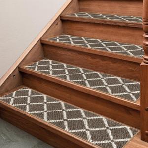 Stair Treads Non Slip for Wooden Steps Indoor, 7 Pack 8" X 30" Carpet Runners for Wood Stairs with Self-Adhesive Backing, Stickiness Stair Rugs for Kids Elders and Dogs, Square Brown