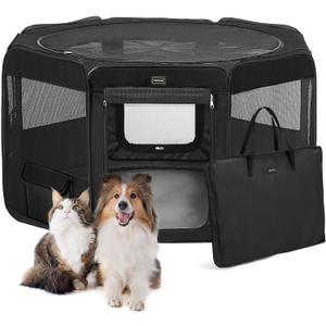 DONORO Dog Playpen Portable Pet Play Pens for Small Dog/Cat/Rabbit/Chicks, Cat Playpen Indoor/Outdoor with Carring Case, Removable Zipper Top and Bottom (Black, Large (46"x46"x23"), 8)