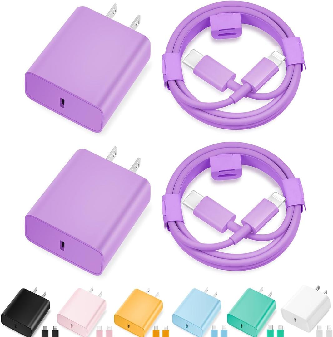 iPhone Charger Fast Charging,[MFi Certified] 2Pack 20W Type C Fast Charger Block with [10FT&6FT] USB C to Lightning Cable Compatible for iPhone 14/13/12/11 Pro Max/Xs Max/XR/X,iPad, Purple