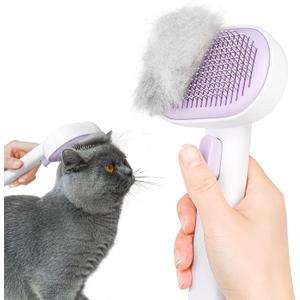 aumuca Cat and Dog Grooming Brush for Shedding, Removes Loose Fur from Long or Short Haired Pets - Ideal for Cats, Kittens, Rabbits, and More - Purple