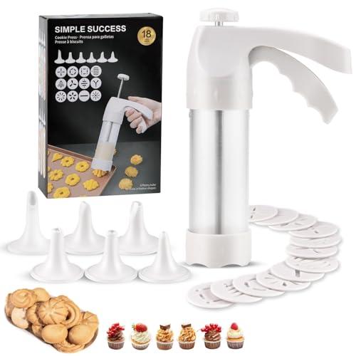 YOOUSOO Cookie Press Gun, Cookie Press Kit For Baking, Decoration with 12 Cooking Discs and 6 Piping Tips, Cookie Maker Machine for Christmas Party