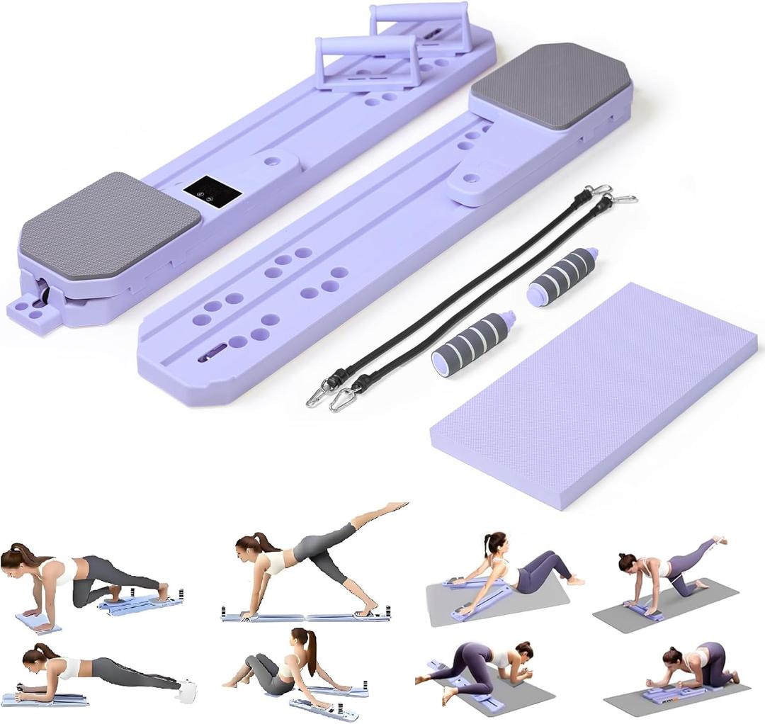 Pilates Board, Portable 7-in-1 Multifunctional Pilates Reformer Equipment with Timer, Anti-Slip and Quiet Design Pilates Reformers for Home Workout, Core Exercise for Women (Purple)