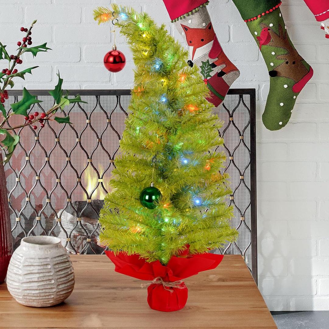 DONGULI Table Top Christmas Tree, 3Ft Bendable Artificial Small Christmas Tree Pre-lit Christmas Table Centerpieces Mini Xmas Trees with 16.4Ft LED Light for Indoor DIY Decor