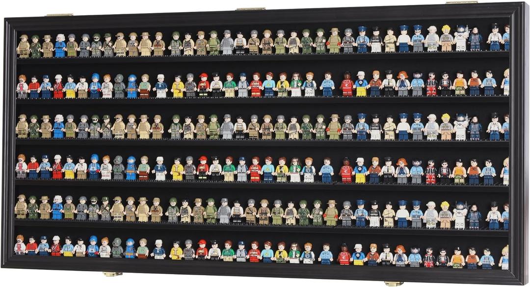 DisplayGifts Toy Minifigures Miniatures Display Case Frame Wall Cabinet Stand 200 Toys Dust Protection Black