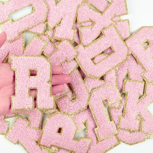 Morcheiong 26Pcs 3.14 Inch Large Chenille Letter Patches A-Z Self Adhesive, Chenille Letters for Clothing, Letters Patches for Fabric (Light Pink)