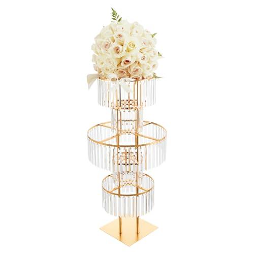 5 Tier Gold Vases Centerpieces Stands 43.3" Tall Crystal Flower Stand Wedding Flower Stand Decor Chandelier Pedestal Stand for Stage.  Missing Parts