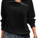Womens Zipper Sweatshirt Turtleneck Long Sleeve Pullover Casual Loose Sweatshirts Top T Shirts (Large, Black)