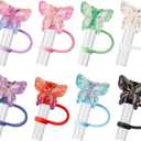 8Pcs B Butterfly Glitter Cap Straw Cover Cap for Stanley Cup 40oz/30oz Accessories, 10mm Reusable Cute Drinking Straw Topper Accessories, Portable Protector Plugs Decorations Gifts for Party Favors