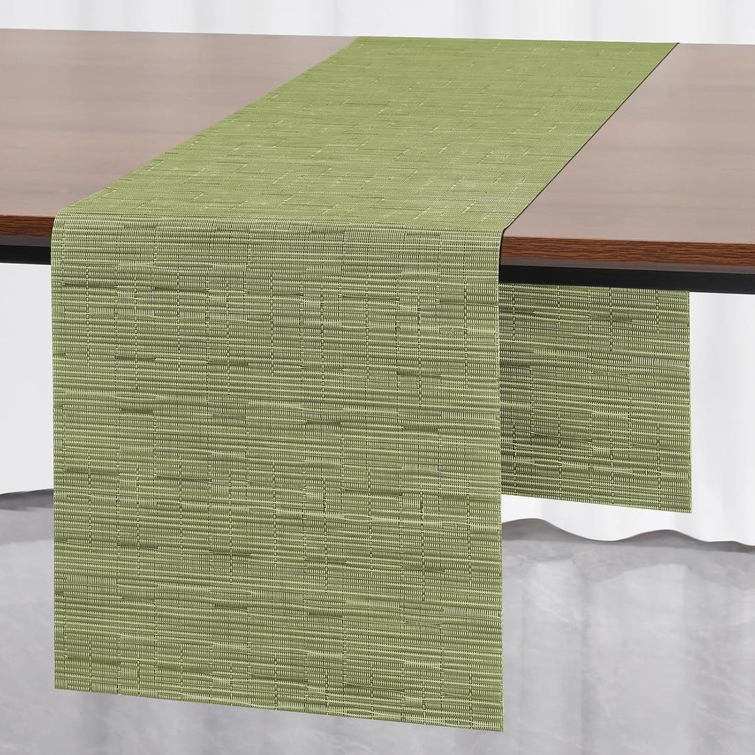 Myir JUN Table Runner, Vinyl Table Runner Indoor 72 Inch Long Arbitrarily Cropped Runner for Table Heatproof for Home Party (Green, 12 x 72 inch)