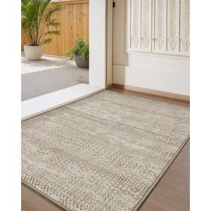 Color&Geometry Thin Indoor Door Mat with Non Slip TPE Backing, 32"x48", Low Profile Front Door Mat, Washable Entry Rugs Mats for Inside Entryway, Hallway, Easy to Clean, Oatmeal Stitch (Geometric-beige and Camel)